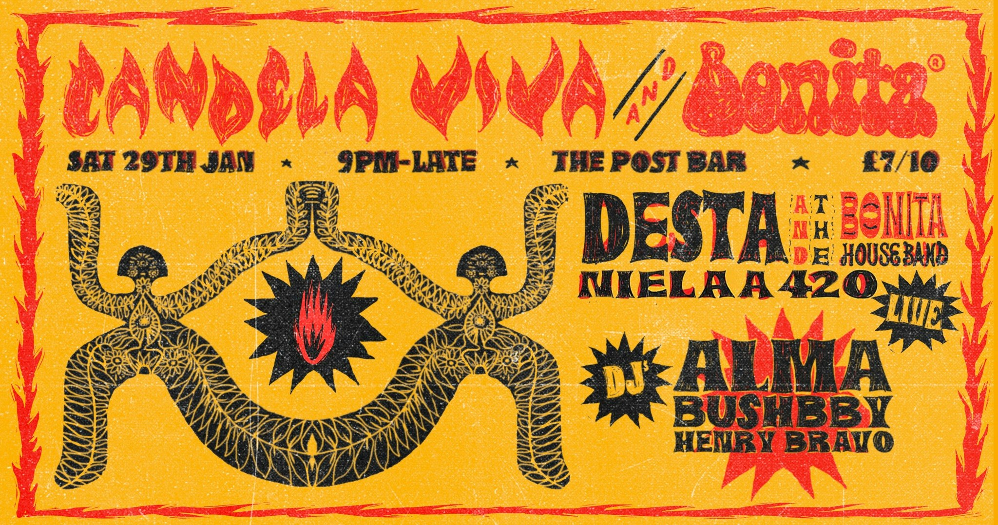 Flier for Candela Viva at the Post Bar